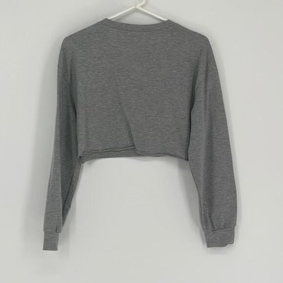 Shein Grey Cropped Sweat Shirt Women Size 6 - Picture 2 of 3